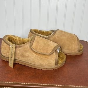 Hammacher Schlemmer Open Toe Suede  Sheepskin Slippers Size Large